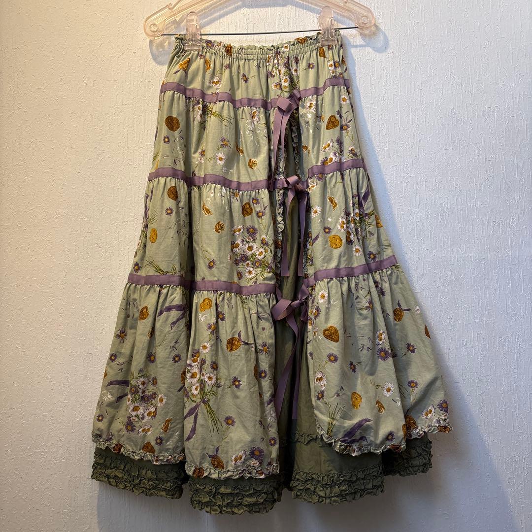 ピンクハウス スカート 花柄リボン グリーン