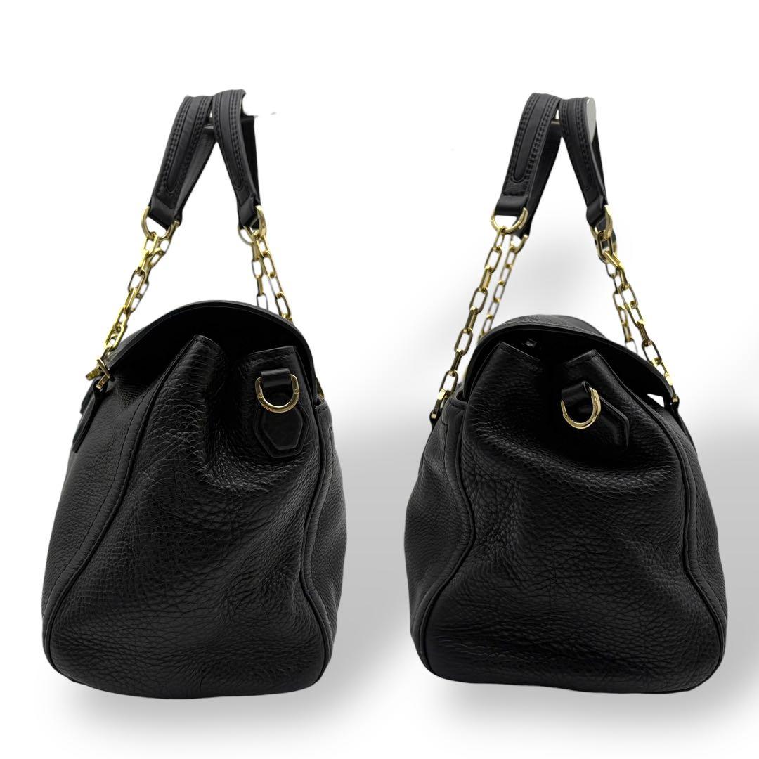 トリーバーチ ハンドバッグ 2way レザー 黒 ブラック 金具ロゴ チェーン