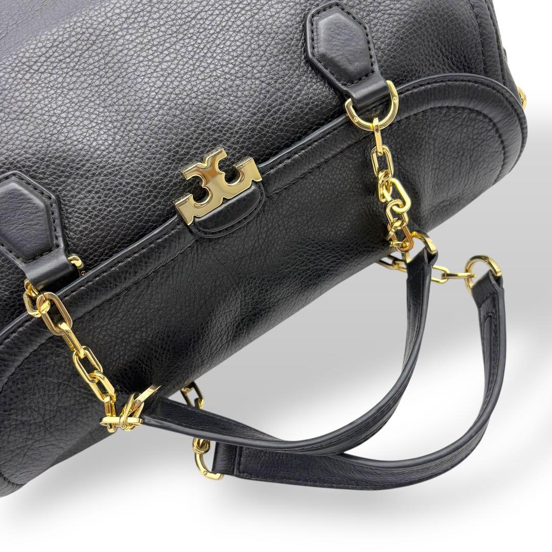 トリーバーチ ハンドバッグ 2way レザー 黒 ブラック 金具ロゴ チェーン