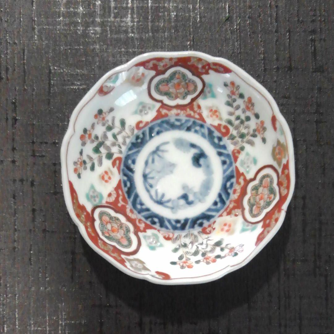 古伊万里上手　染錦窓絵草花紋皿五枚揃え