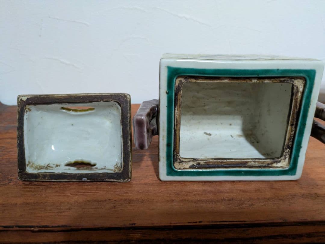 骨董 古九谷 色絵 角福 印 獅子 香炉