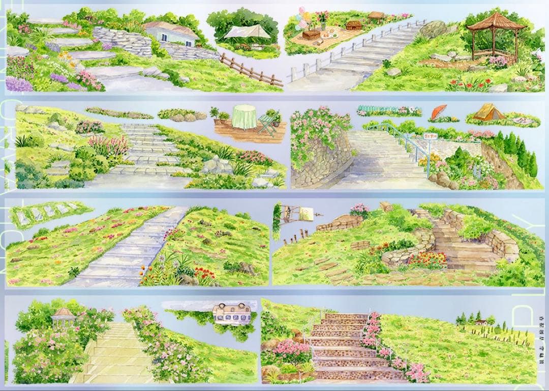 【8690】海外　マステ　5m巻売り　PETマスキングテープ　階段　自然　風景