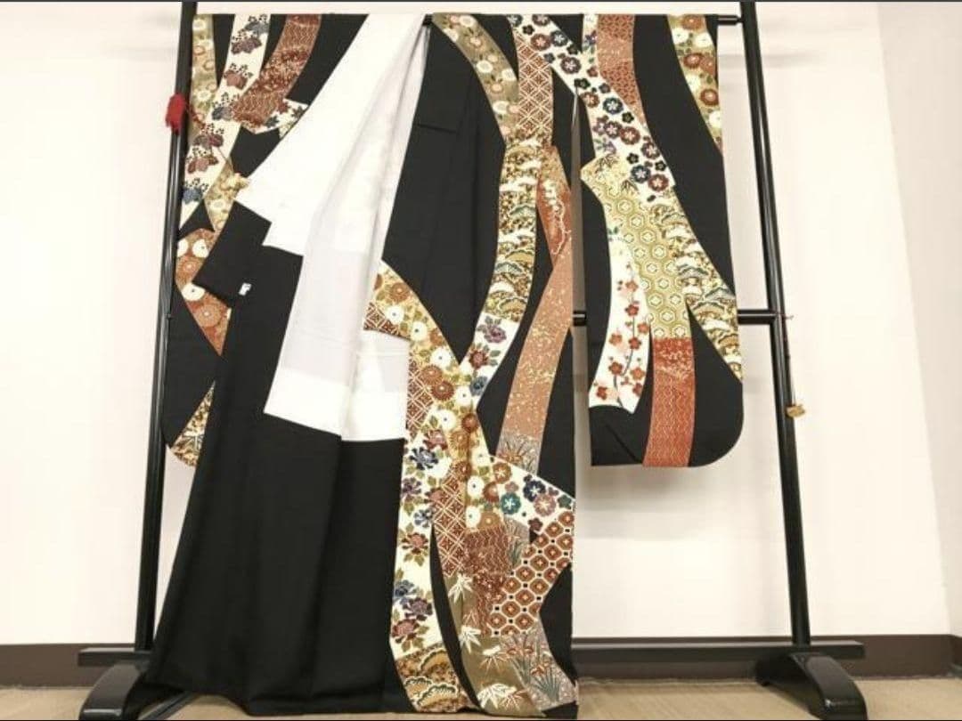 振袖　セット　正絹　成人式　古典柄　黒　長襦袢　袋帯