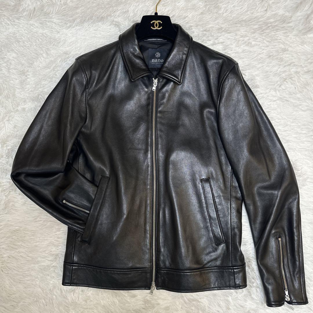⭐️極美品ナノユニバース　ラムレザー　シングルライダースジャケット　黒　L
