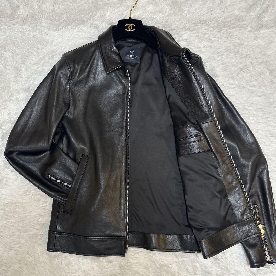 ⭐️極美品ナノユニバース　ラムレザー　シングルライダースジャケット　黒　L