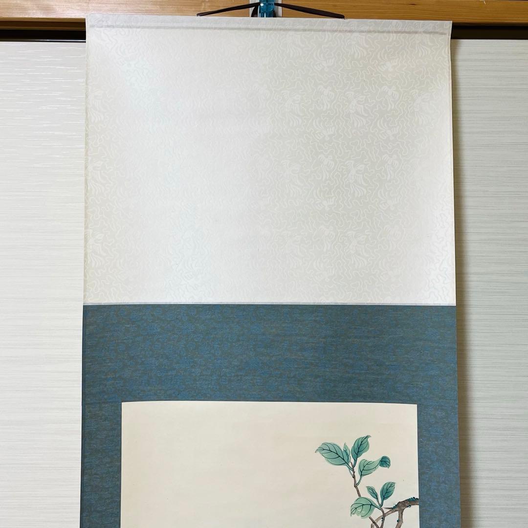【本表装】肉筆掛け軸花鳥画　細筆画「双鳥図」美術品　絵画　和室　茶室　床の間
