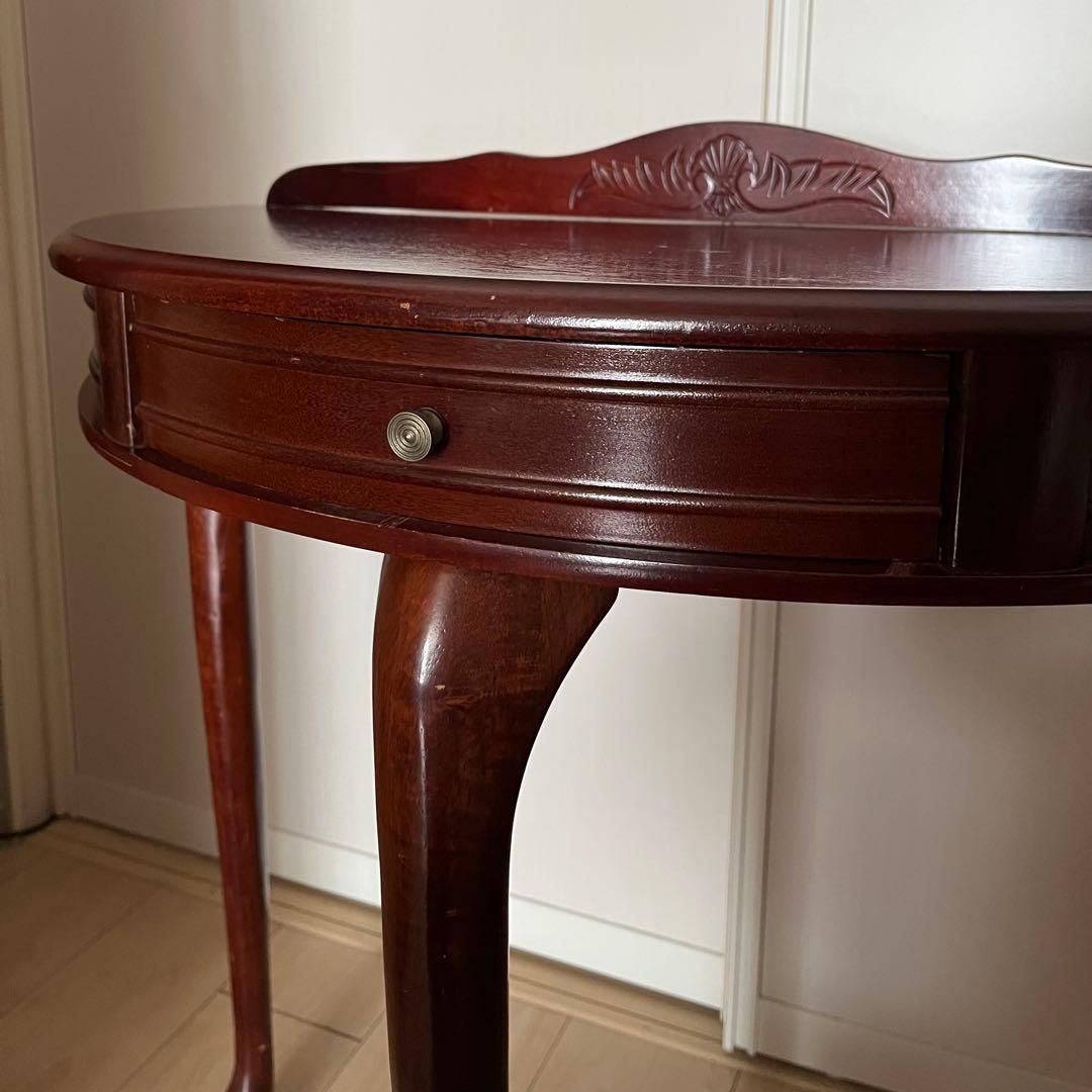 コンソールテーブル　引き出し付き　猫脚　ハーフムーン　半円　花台　アンティーク