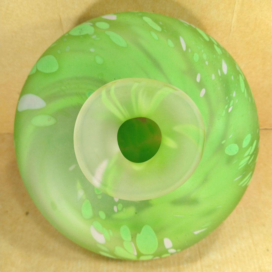 【本物保証】藤田喬平 手吹 金彩花瓶(緑色系) 共箱 栞 ｗ16㎝超