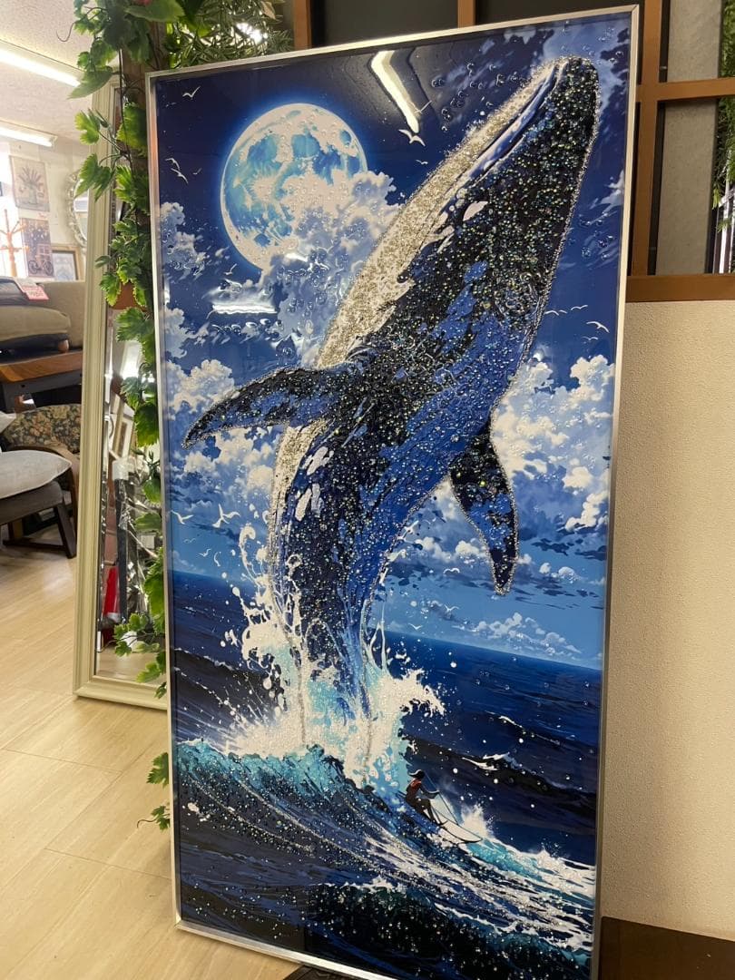 水晶絵　アートパネル　クジラ　くじら　鯨　クリスタル　絵画　アート　海　壁掛け