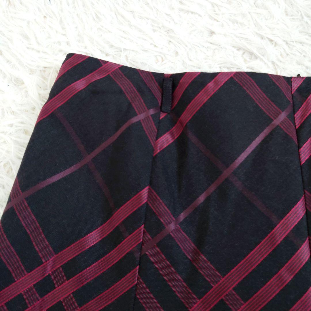 希少大きいサイズ　バーバリーロンドン　ウールフレアスカート　絹混　チェック　48
