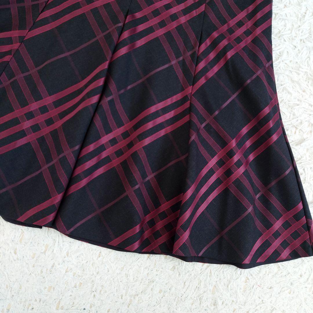 希少大きいサイズ　バーバリーロンドン　ウールフレアスカート　絹混　チェック　48