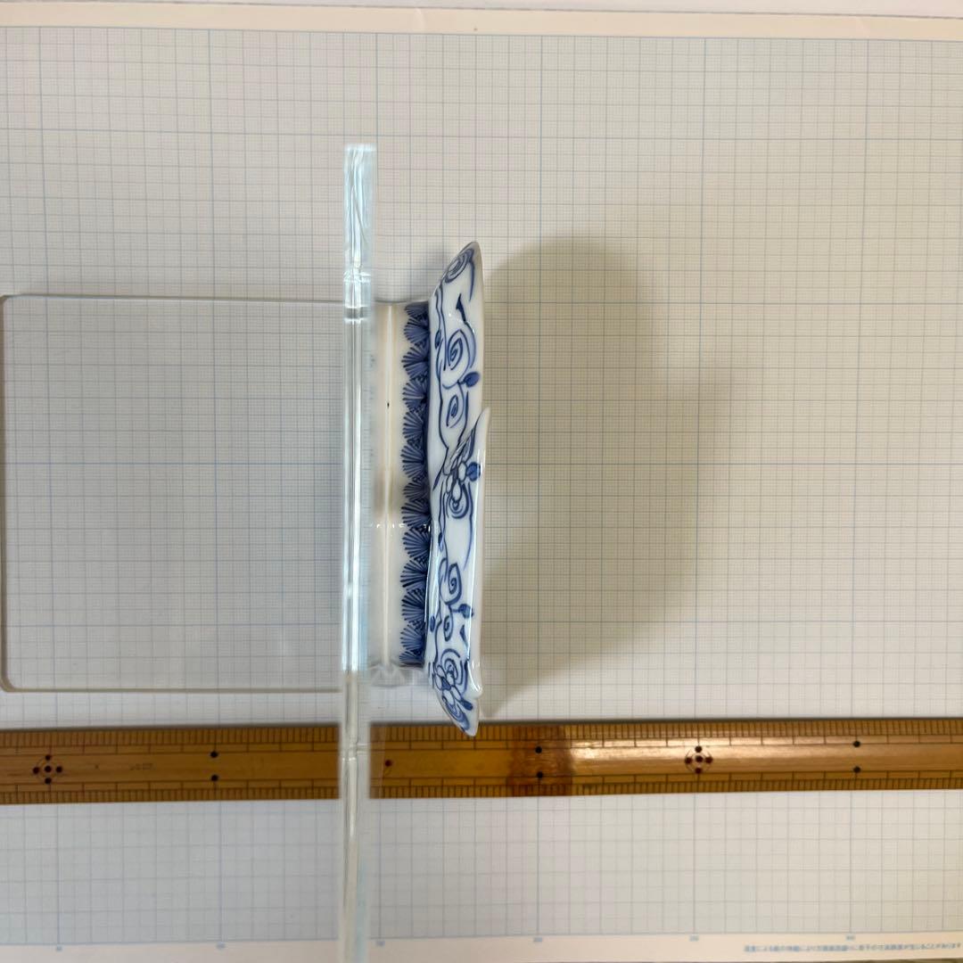 『風の字』型染付け磁器向付皿5枚セット 木箱付きセット NO.1