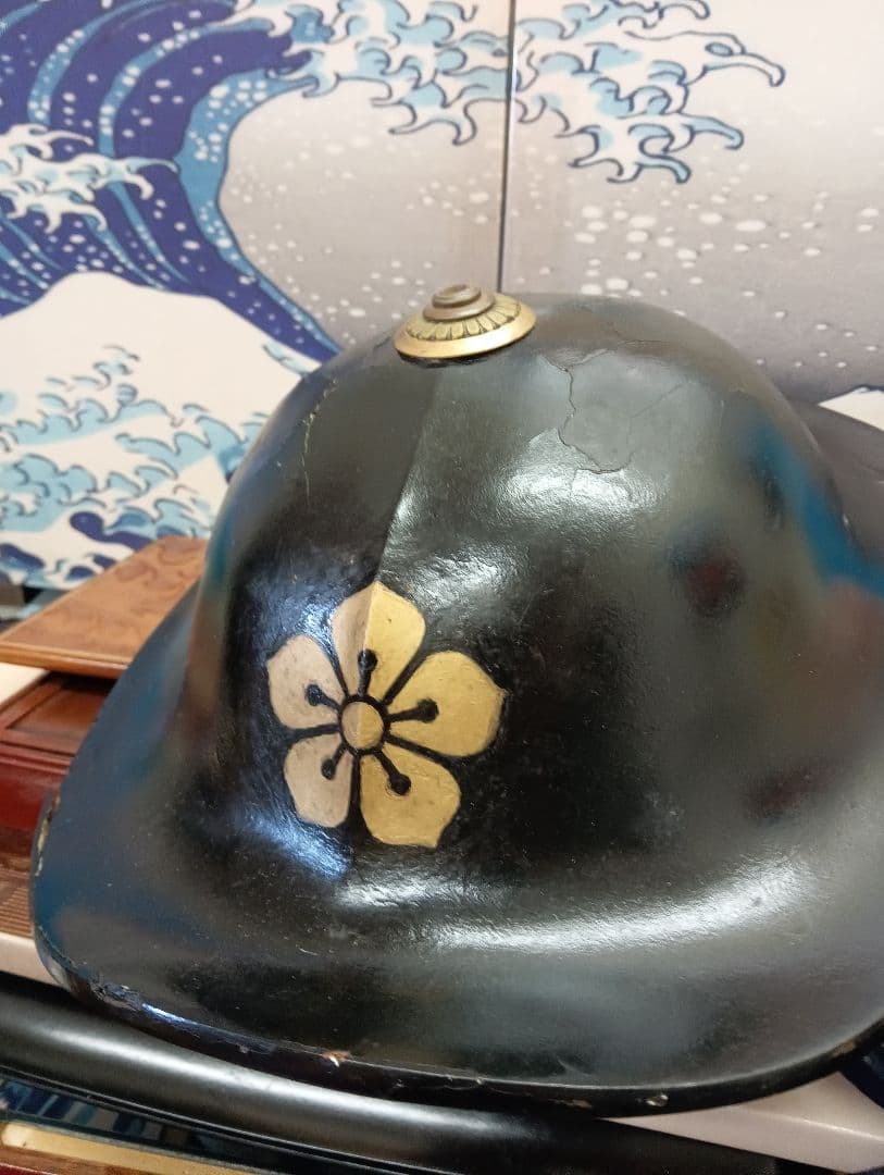 江戸時代中期〜幕末期頃上級武家時代本歌八幡座付桔梗御家紋入大名陣笠当時物難有り品