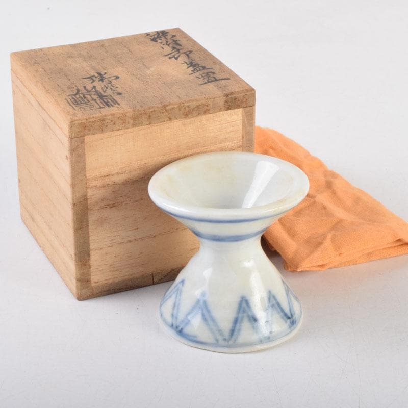 茶道具　京焼　河合瑞豊作　染付　千切蓋置　共布共箱　V　8804