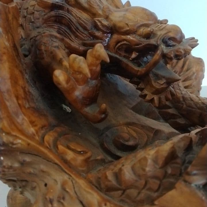 木の根木彫りドラゴン龍置物 （大）約38cm