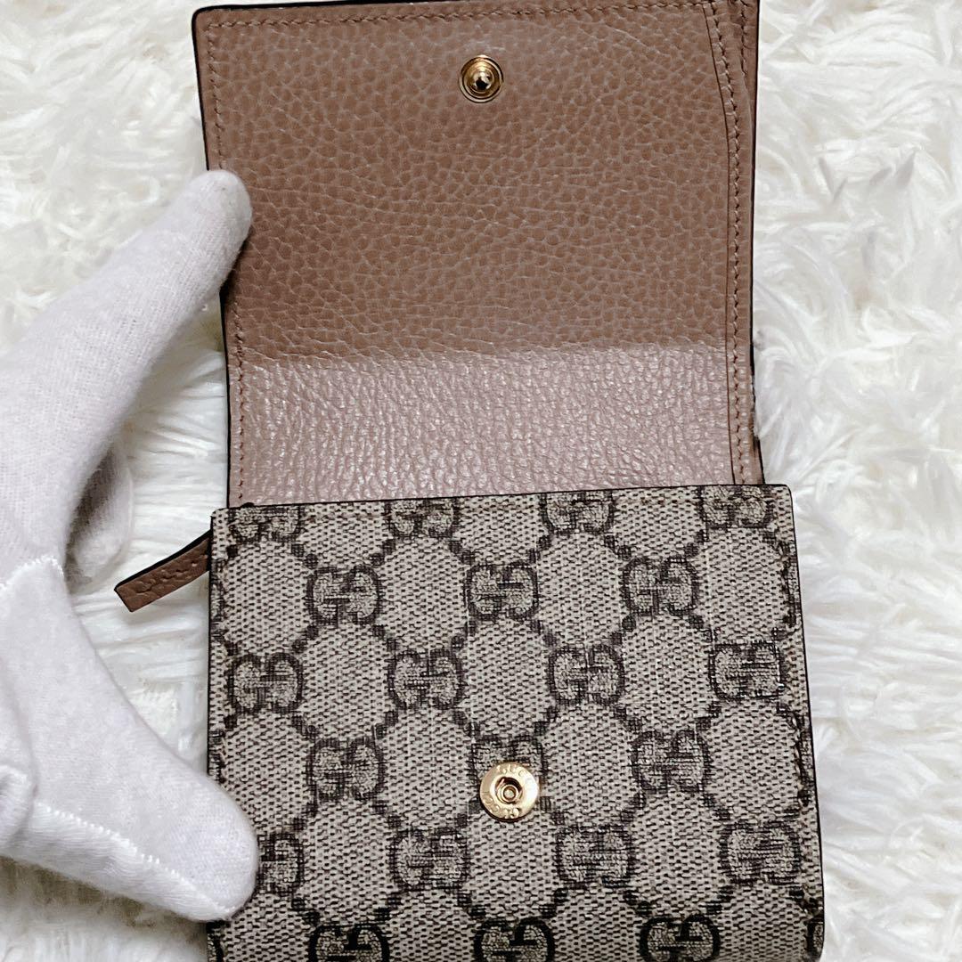 美品 GUCCI 財布 ピンク GGマーモント二つ折り スプリーム バイカラー