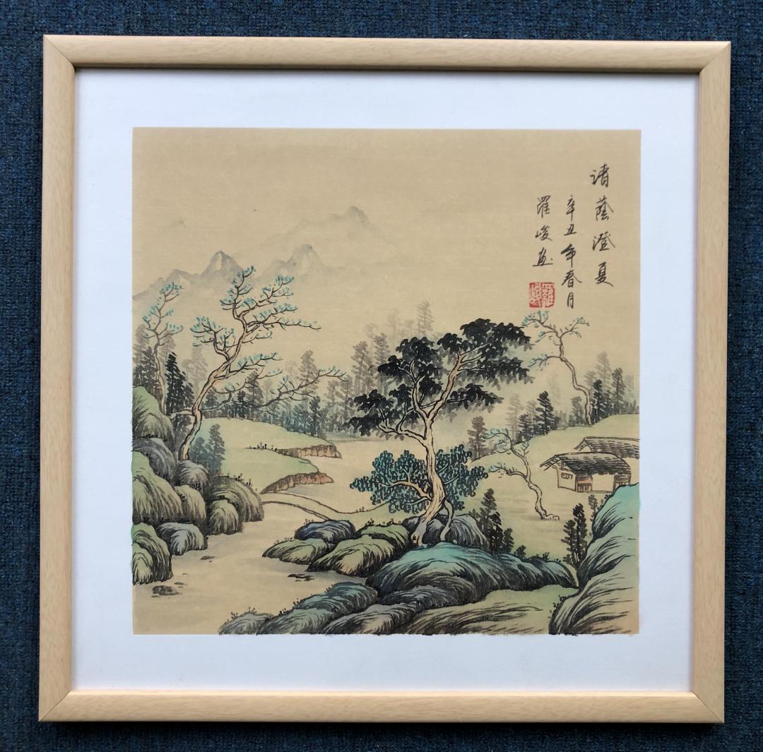 絵画　直筆水墨画　墨彩画　額縁付き　美術品　インテリア　夏　ZH00062