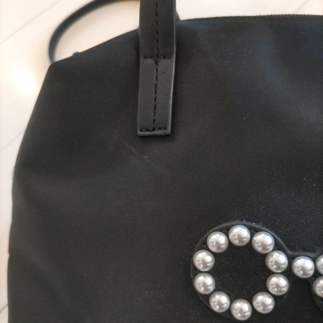 【a-jolie-アジョリー】パール装飾 ハンドバッグ 黒　ショルダーベルト付き