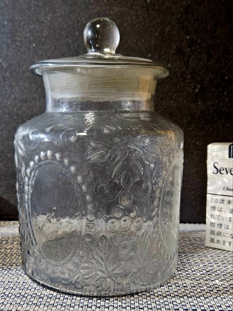 大正～昭和初期　大阪 島田硝子製 蓋付 ガラス瓶　飴屋瓶　砂糖瓶　キャンディ入れ