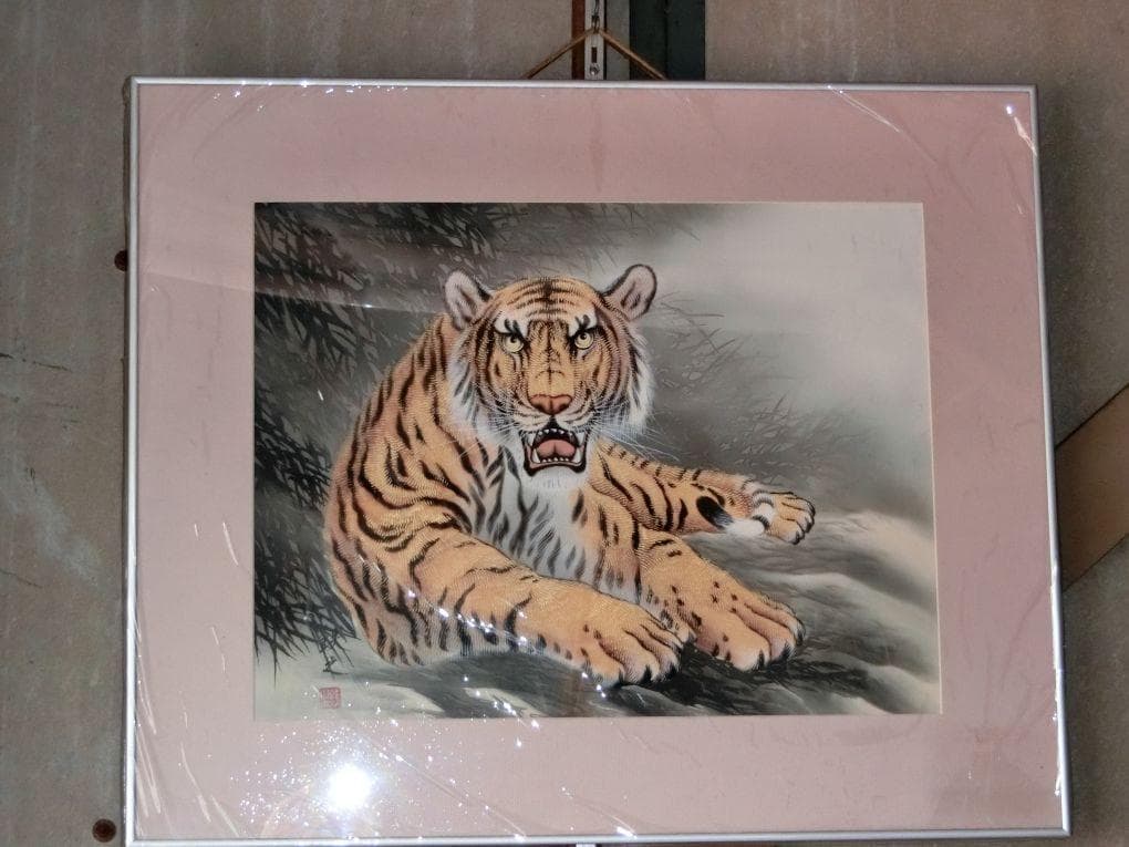 松本鐵之(松本鉄之)作  猛虎 10号 日本画 額付き 絵画 虎 寅年