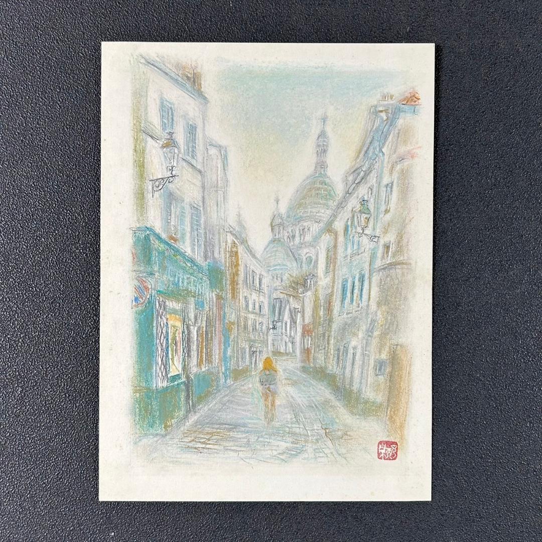 荒野予而栄「モンマルトルの朝」肉筆画 共シール有り 額縁入り 幻の画家 伊東深水