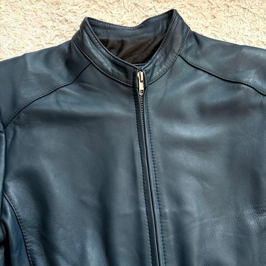 ★本革★ D'RUMI シングル ライダース ジップアップ メキシコ製 ネイビー