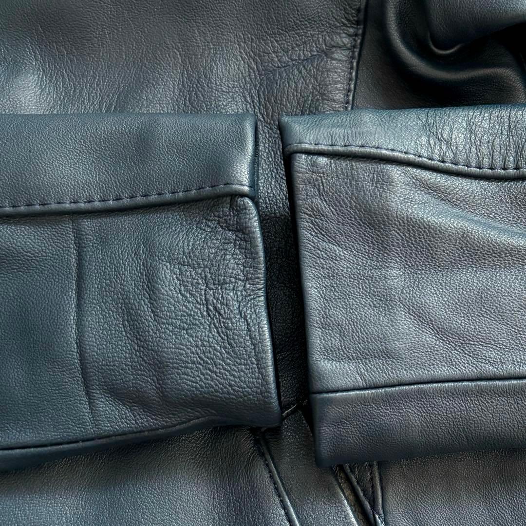 ★本革★ D'RUMI シングル ライダース ジップアップ メキシコ製 ネイビー