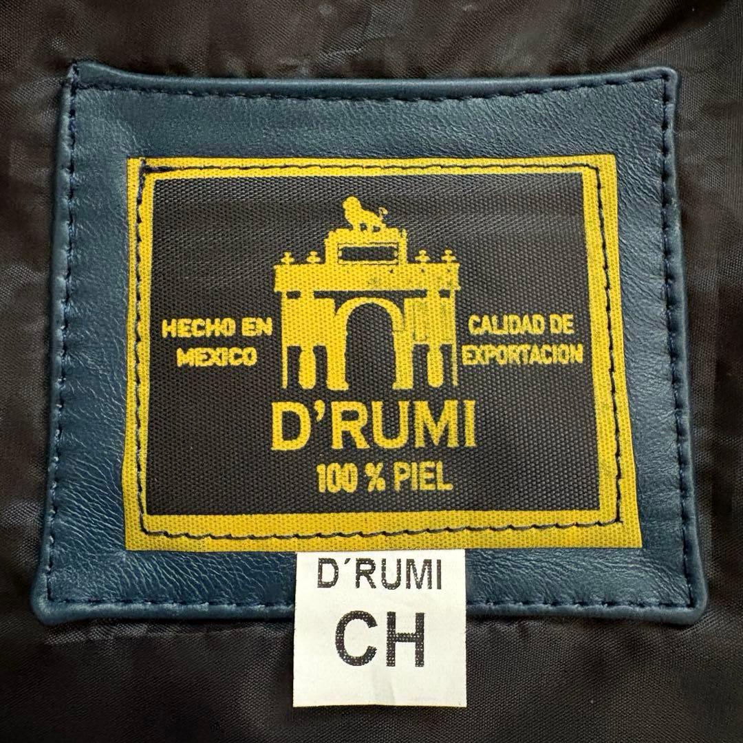 ★本革★ D'RUMI シングル ライダース ジップアップ メキシコ製 ネイビー