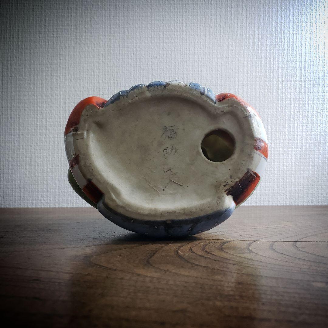 福助　置物　アンティーク 古い 福助人形 手招き 縁起物 商売繁盛 色絵 時代品