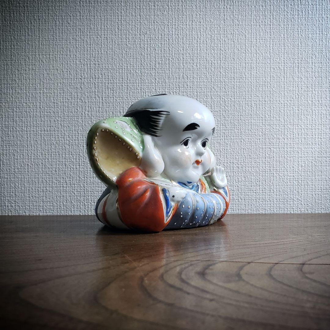 福助　置物　アンティーク 古い 福助人形 手招き 縁起物 商売繁盛 色絵 時代品