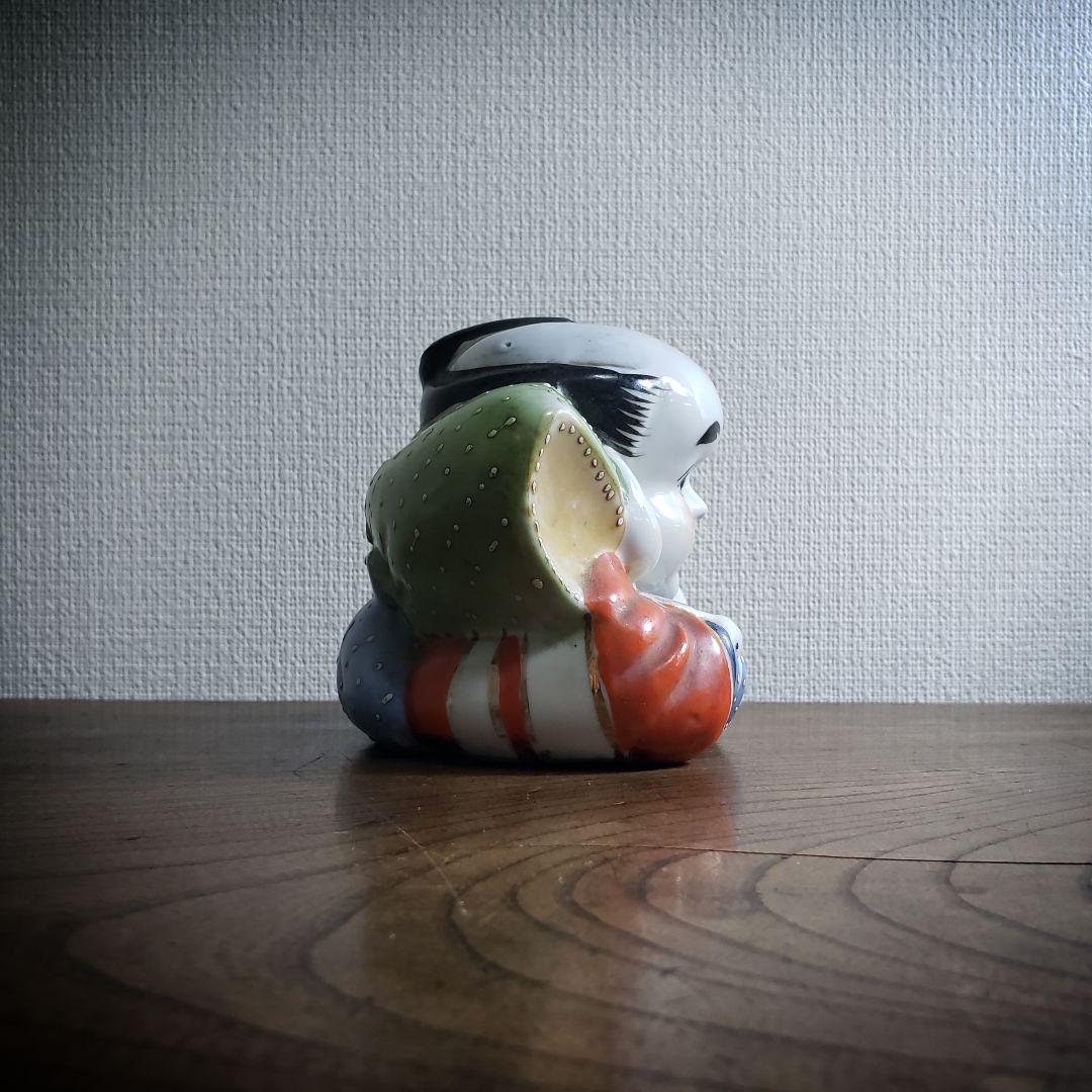 福助　置物　アンティーク 古い 福助人形 手招き 縁起物 商売繁盛 色絵 時代品