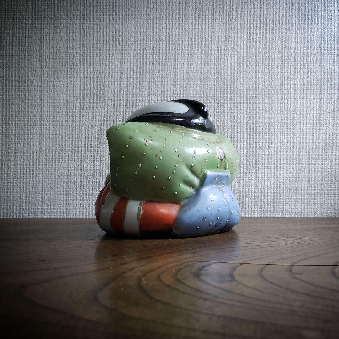 福助　置物　アンティーク 古い 福助人形 手招き 縁起物 商売繁盛 色絵 時代品