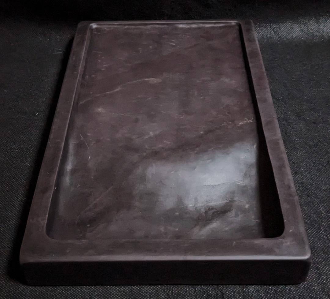 【Y】　　◆端渓硯（青花・冰紋・金線・魚脳凍の美石／十二吋／唐木共箱）