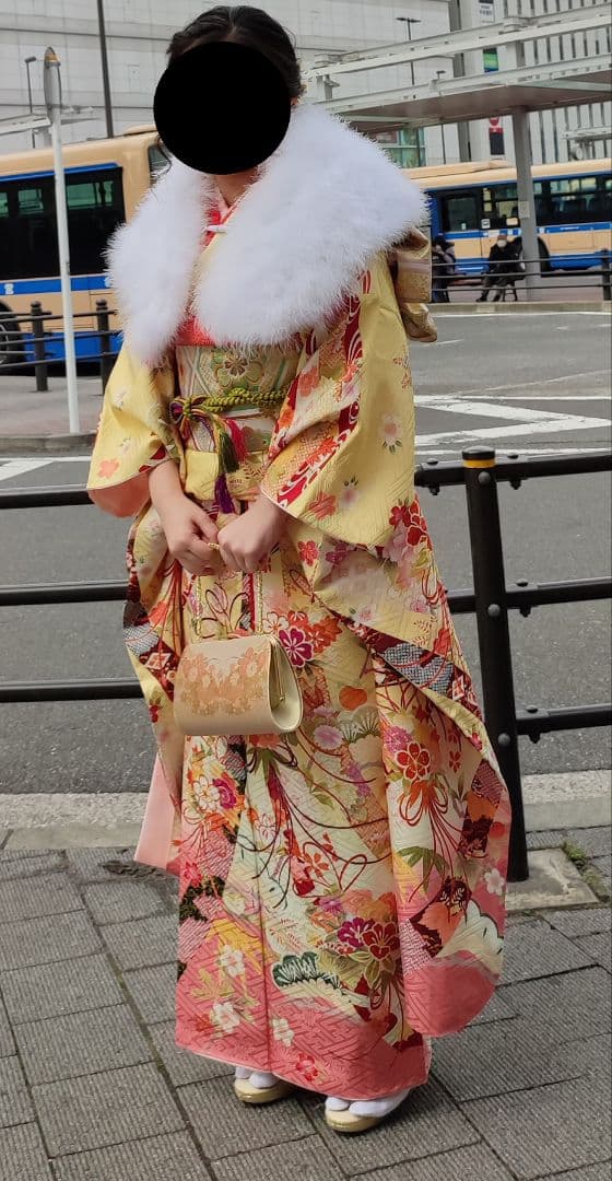 京都友禅の振袖 黄色 フルセットです