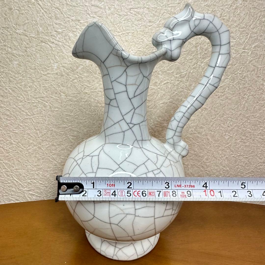 中国古美術 龍形ハンドル壺 クラック釉仕上げ 崇寧5年汴京官造 陶磁器