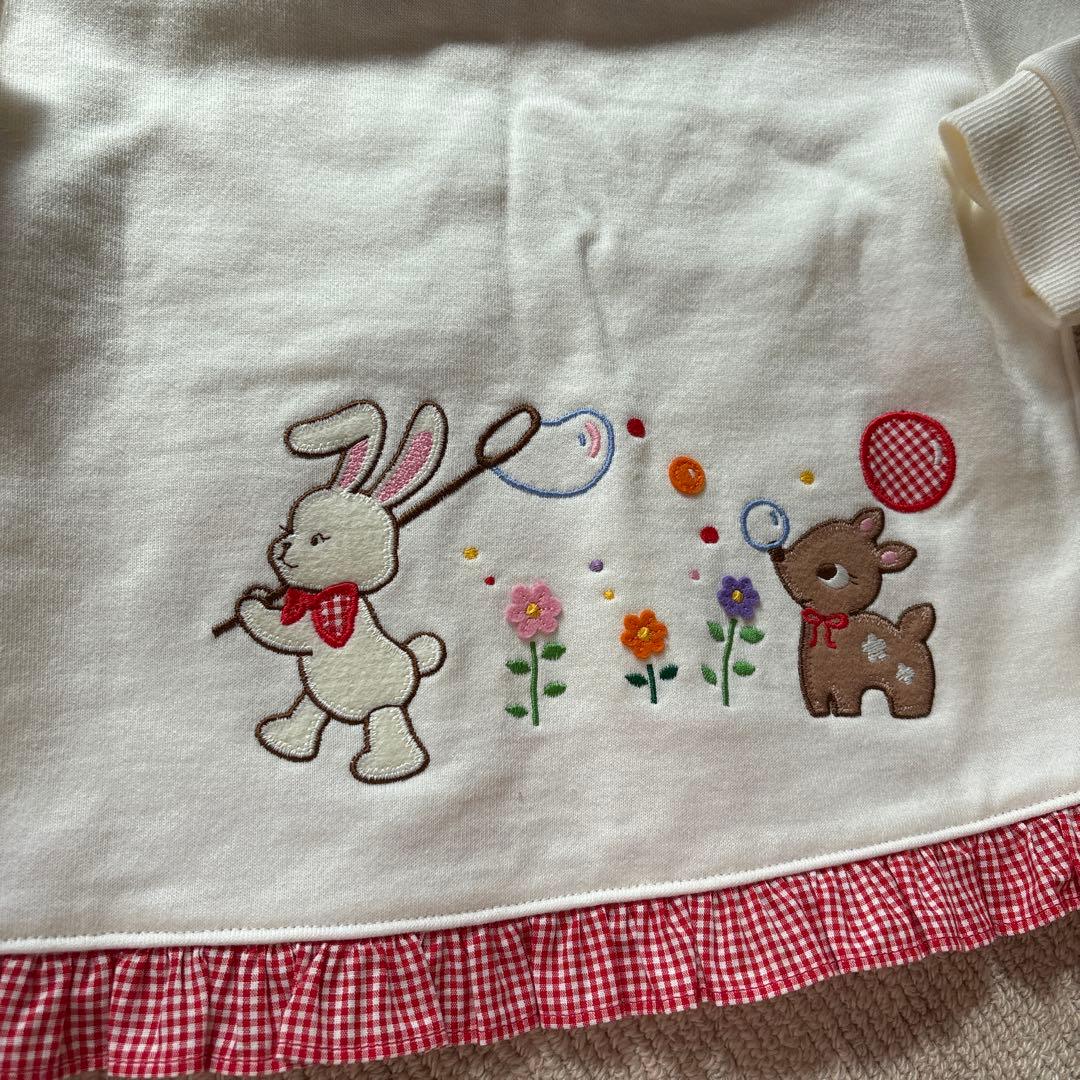 ミキハウス　mikihouseチエコサクウサギ刺繍付きトレーナー　90cm