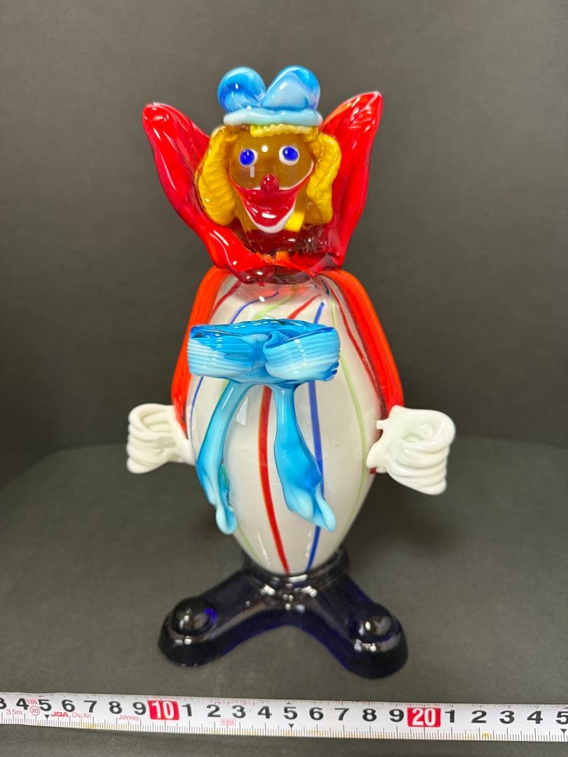 イタリア MURANO ベネチアンガラス ムラーノガラス　ピエロ置物　23cm