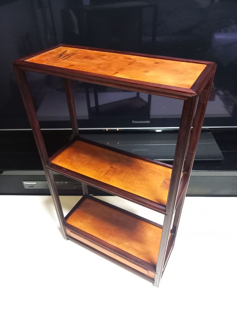 希少　明治期　指物細工　黒檀　良杢　隠し箱　からくり　飾り棚