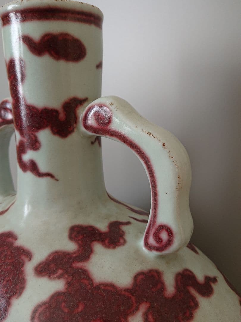 中国 明時代 官窯 釉裏紅五爪龍文偏壺　高さ49cm |景徳鎮窯 辰砂 唐物