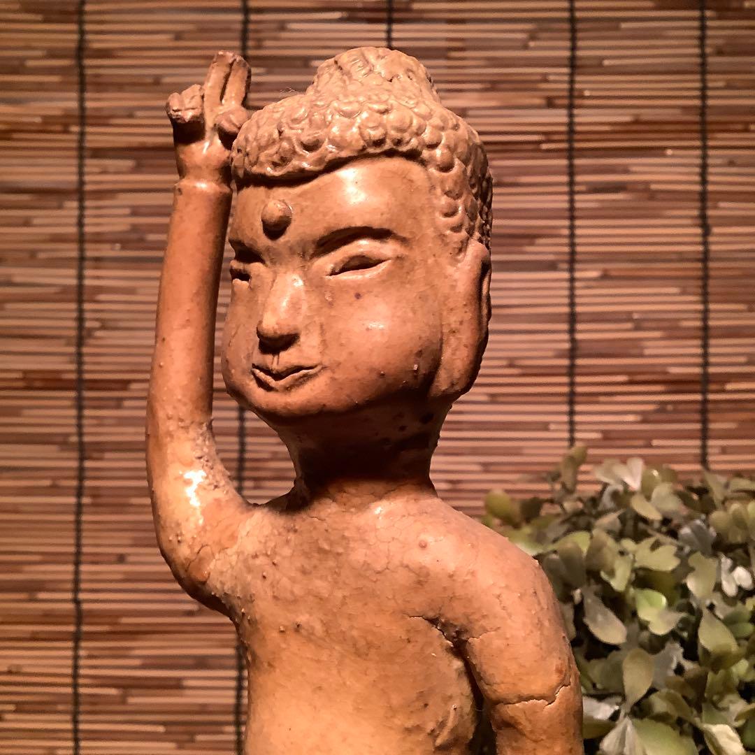 古玩・明治期「釈迦誕生仏」天上天下唯我独尊・諸行無常・一切皆苦・寺院仏閣・素焼