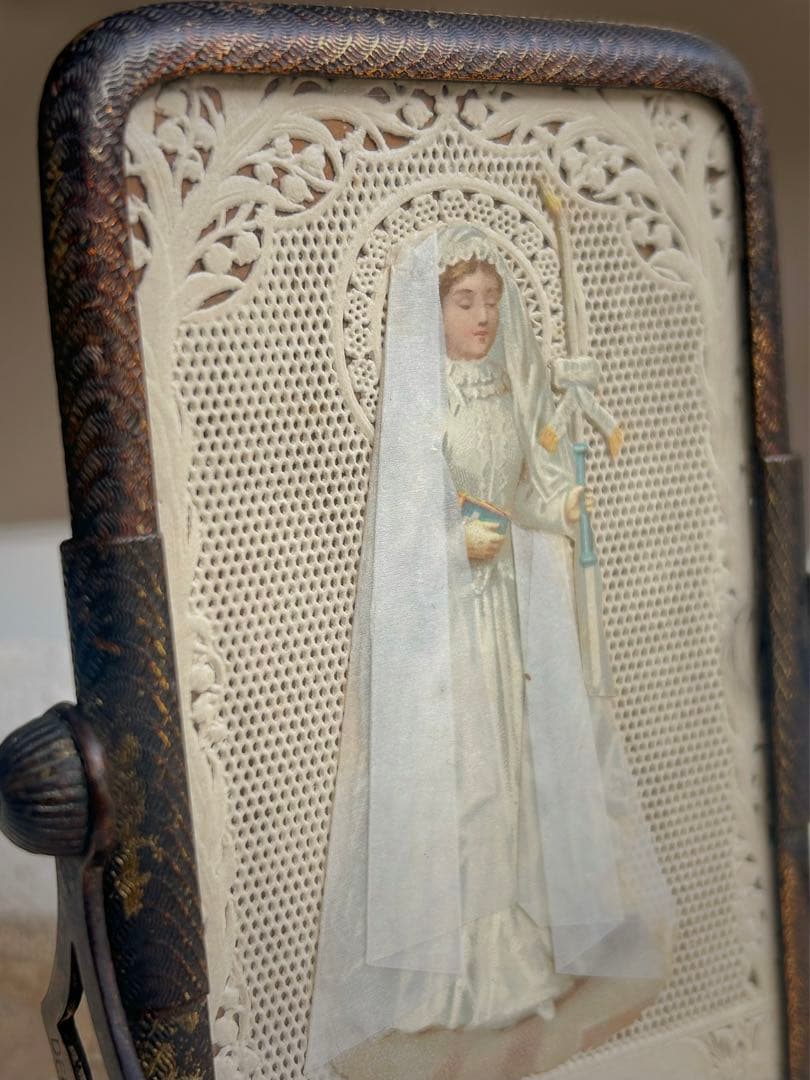 1900年代初頭 フランス製 アンティーク 回転式フォトフレーム＋ホーリーカード