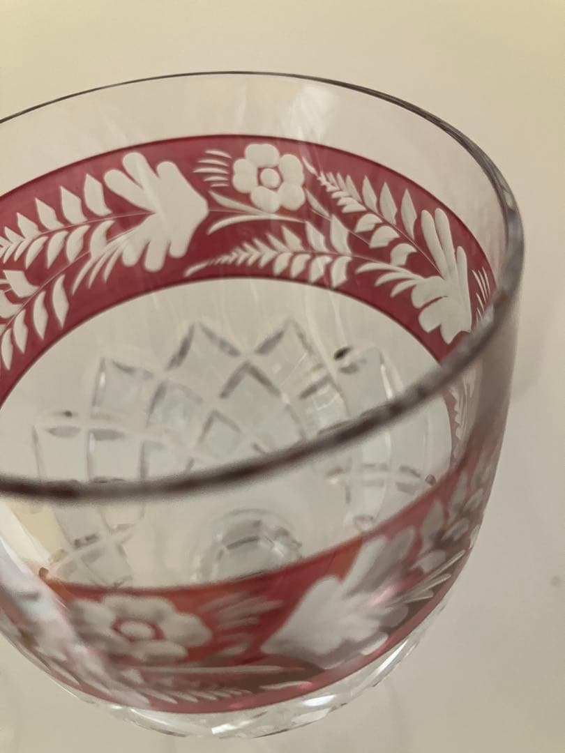 青赤エッチングデザインクリスタルグラス　ボヘミアングラス