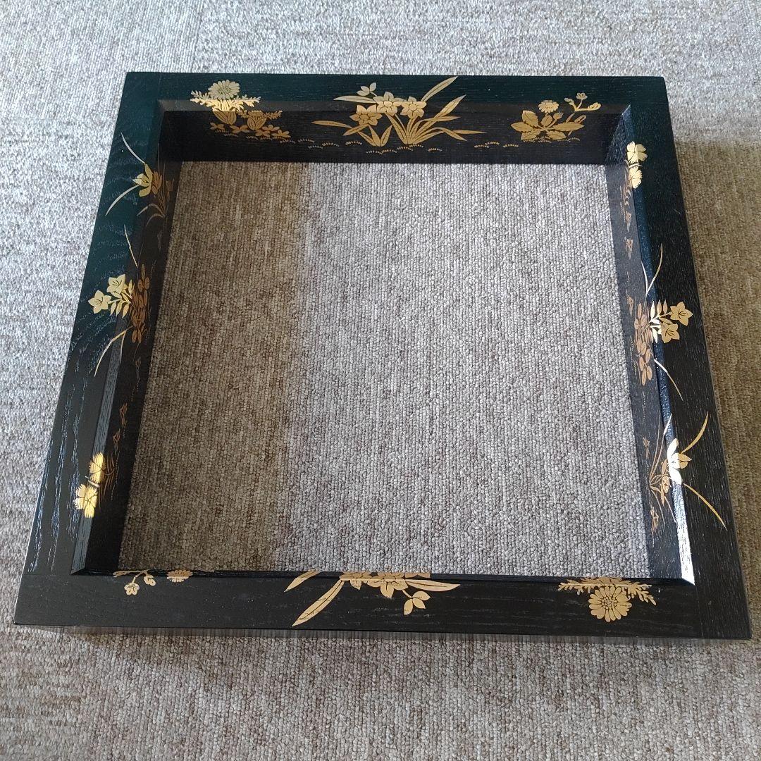 漆塗り金蒔絵（きんまきえ）炉縁／釜縁　草花文様（和風木製フレーム）