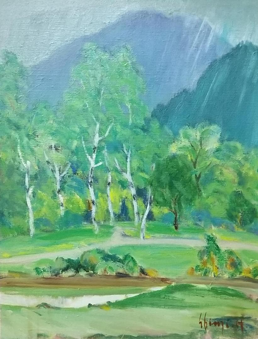 「軽井沢雨」F6　絵画 油絵 油彩画 風景画 アート