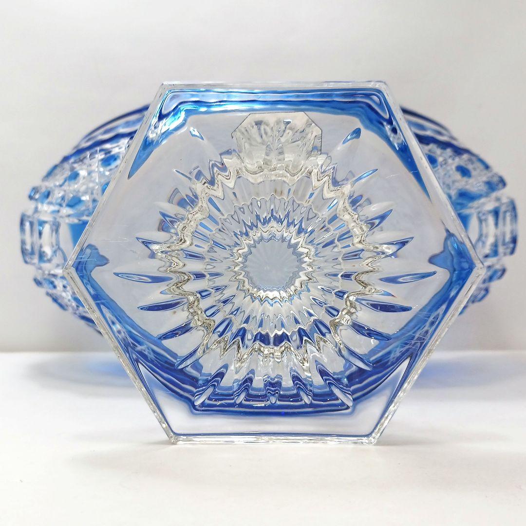 Y2225-1 ドイツ製 ドレスデンクリスタル コンポート ブルー