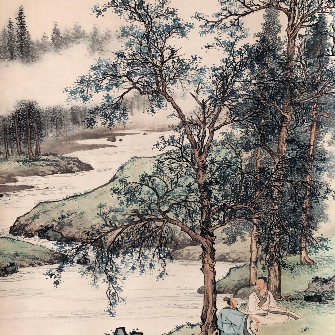 中国画 掛け軸 陈少梅《小邨山景》 三尺 中堂 掛け軸／実物撮影 水墨画