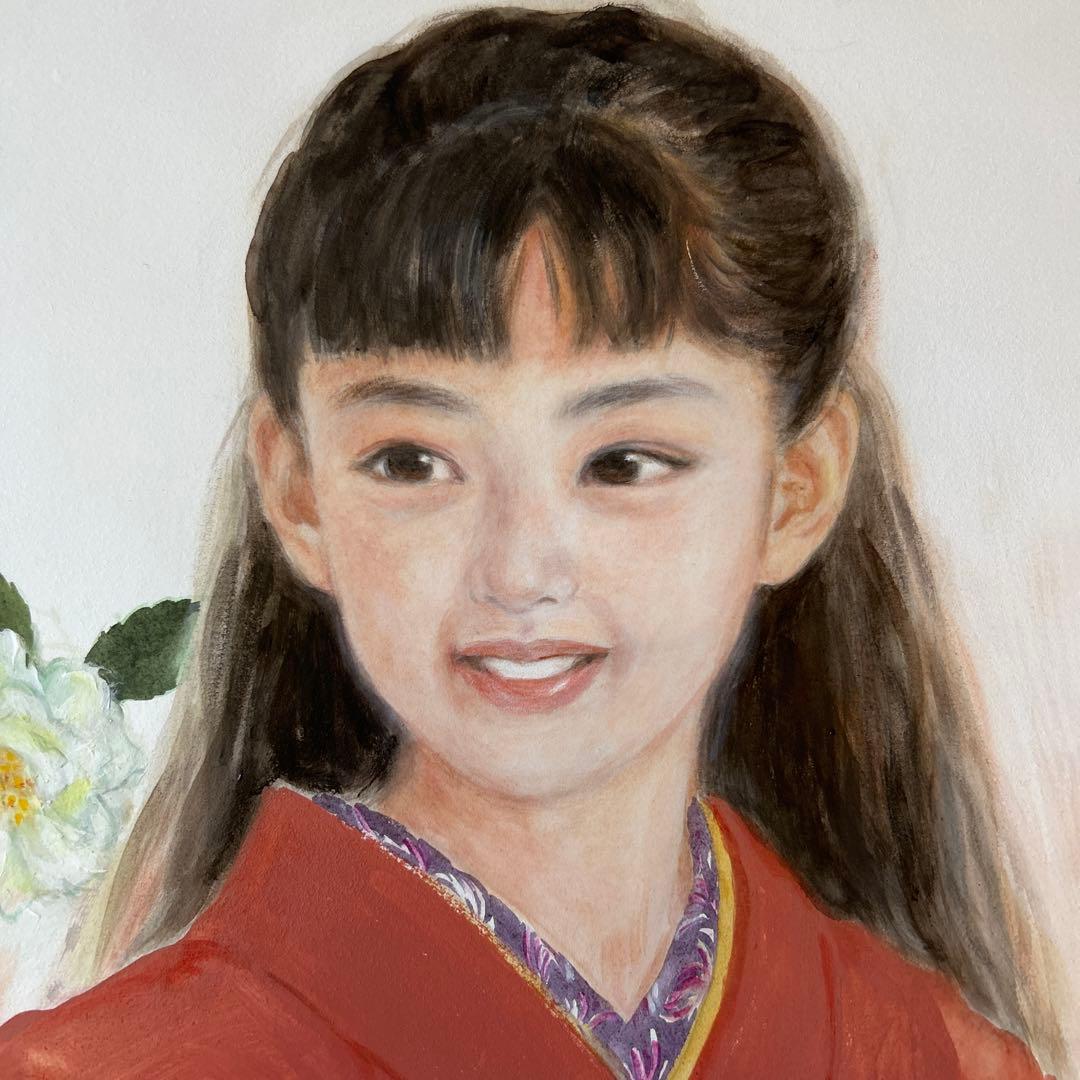 絵画　アクリル画　原画　少女　おおた慶文　「白さざんか」