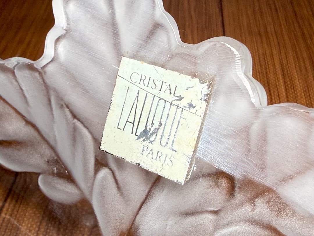 【美品】Lalique ラリック クリスタル ボウル リーフ 彫刻 シール付