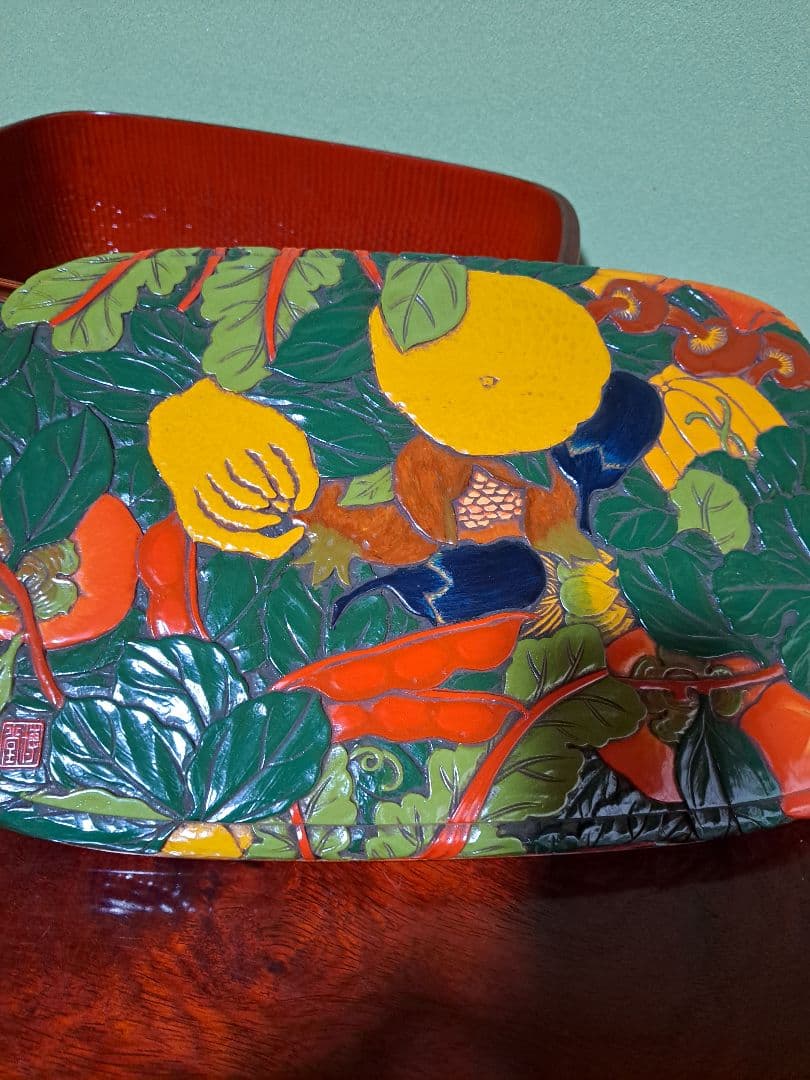 【佐々木正博作品】漆器 果物模様の箱 蓋付き 新品未使用品