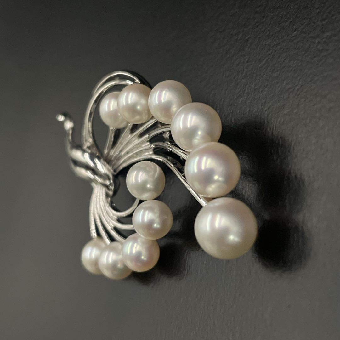 美品　MIKIMOTO　ミキモト　パール　ブローチ　あこや真珠　11粒　MS刻印